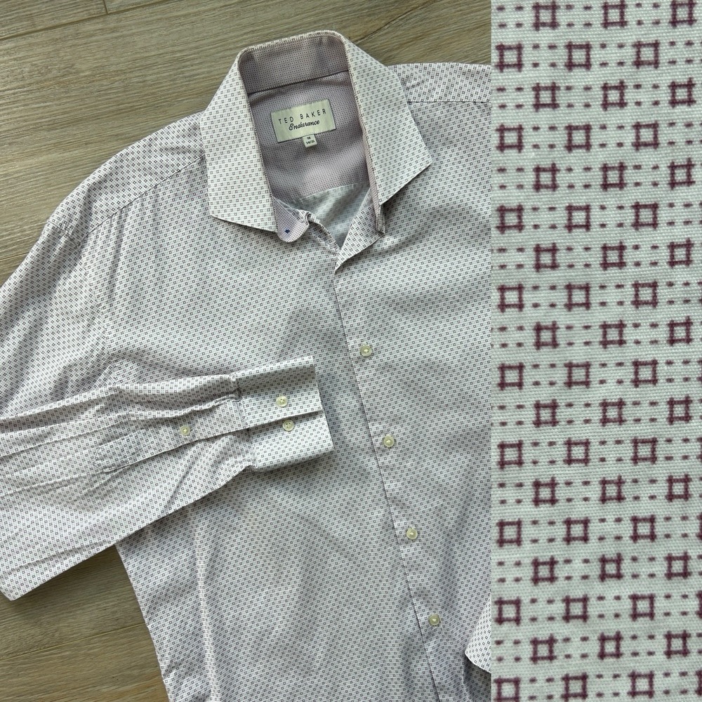 Ted Baker Endurance Dress Shirt Mens 16 34/35 Geometric Long Sleeve Button Up